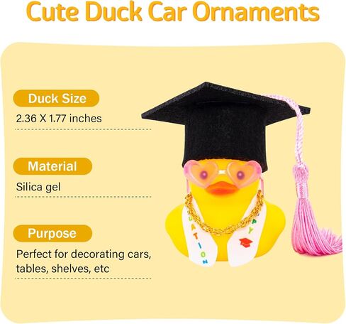 wonuu Graduation Duck Car Dashboard Decor Rubber Duck, Car Ducks Ornaments for Graduation Gift with Heart Shape Sunglasses, Gold Chain-Graduation Scroll in Saudi Arabia