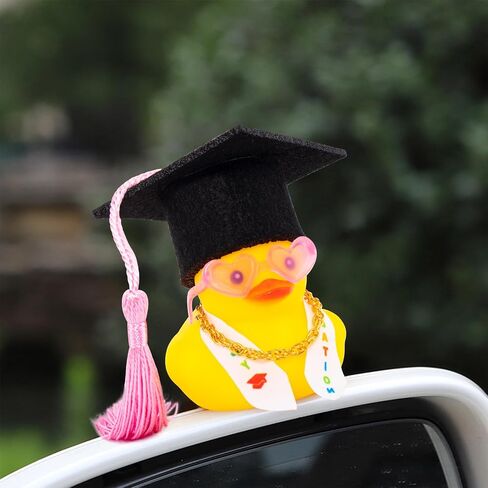 wonuu Graduation Duck Car Dashboard Decor Rubber Duck, Car Ducks Ornaments for Graduation Gift with Heart Shape Sunglasses, Gold Chain-Graduation Scroll in Saudi Arabia