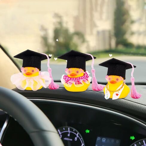 wonuu Graduation Duck Car Dashboard Decor Rubber Duck, Car Ducks Ornaments for Graduation Gift with Heart Shape Sunglasses, Gold Chain-Graduation Scroll in Saudi Arabia