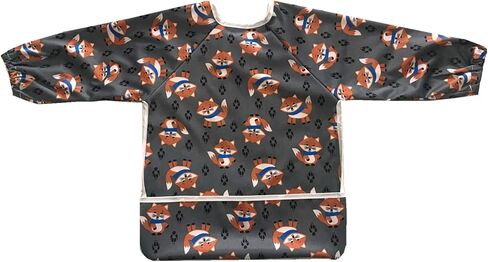 قميص للأطفال من MUMBABY بأكمام مريلة مع جيب للأطفال بعمر 1-3 سنوات، مقاوم للماء وقابل للغسل (ثعالب لطيفة) رمادي in Kuwait