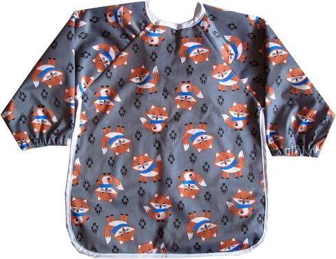 قميص للأطفال من MUMBABY بأكمام مريلة مع جيب للأطفال بعمر 1-3 سنوات، مقاوم للماء وقابل للغسل (ثعالب لطيفة) رمادي in Kuwait