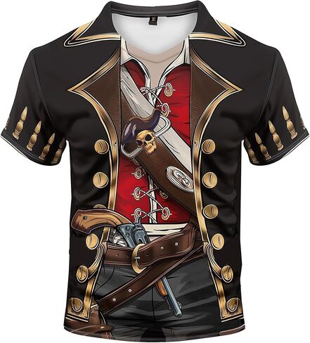 Pirate Costume T-Shirt 3D Pattern Men Women Boys Girls Activities Lightweight Soft Fast Drying Beach Gala Party in Saudi Arabia