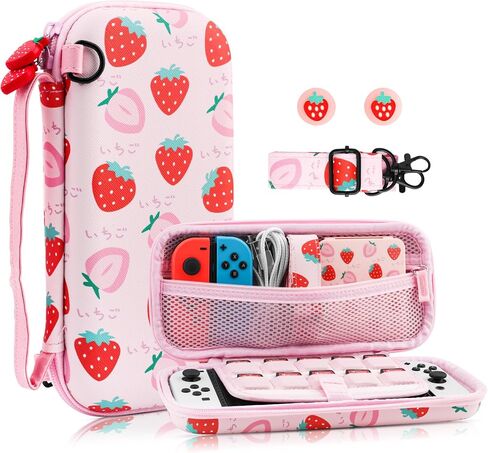 GOODVANCE Purple Carrying Case for Nintendo Switch/OLED, Cute Cherry Blossom Portable Hardshell Travel Storage Bag, Travel Pouch Case with Shoulder Strap, Hand Strap, Thumb Caps for Switch Accessories in Saudi Arabia