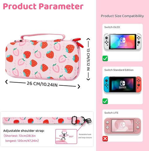 GOODVANCE Purple Carrying Case for Nintendo Switch/OLED, Cute Cherry Blossom Portable Hardshell Travel Storage Bag, Travel Pouch Case with Shoulder Strap, Hand Strap, Thumb Caps for Switch Accessories in Saudi Arabia