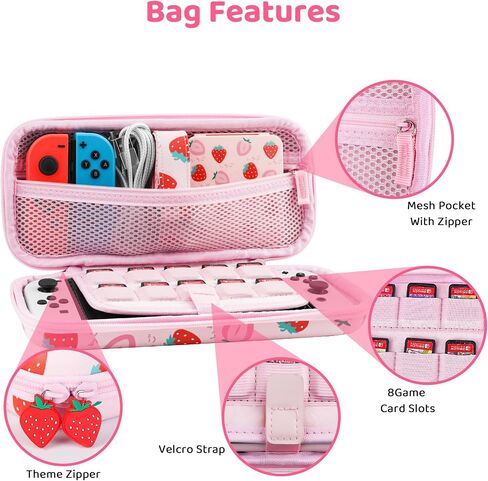 GOODVANCE Purple Carrying Case for Nintendo Switch/OLED, Cute Cherry Blossom Portable Hardshell Travel Storage Bag, Travel Pouch Case with Shoulder Strap, Hand Strap, Thumb Caps for Switch Accessories in Saudi Arabia