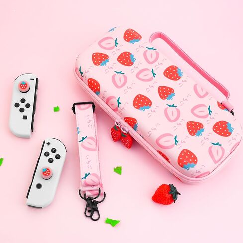 GOODVANCE Purple Carrying Case for Nintendo Switch/OLED, Cute Cherry Blossom Portable Hardshell Travel Storage Bag, Travel Pouch Case with Shoulder Strap, Hand Strap, Thumb Caps for Switch Accessories in Saudi Arabia