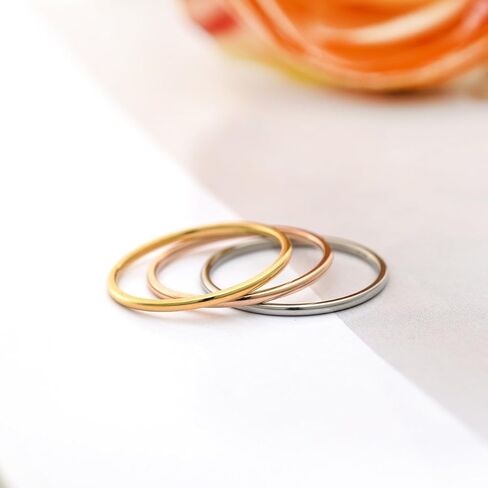 LOYALLOOK 1 مم من الفولاذ المقاوم للصدأ للنساء بشريط عادي التراص خواتم متوسطة الطول مريحة تناسب خاتم الزفاف in Kuwait