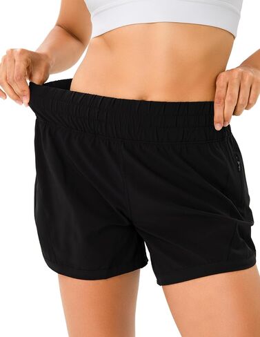 YUNOGA Women's Mid Rise Running Shorts with Mesh Liner 5" Quick Dry Athletic Gym Track Workout Shorts Zip Pocket in Saudi Arabia