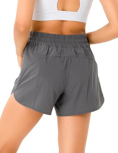 YUNOGA Women's Mid Rise Running Shorts with Mesh Liner 5" Quick Dry Athletic Gym Track Workout Shorts Zip Pocket in Saudi Arabia