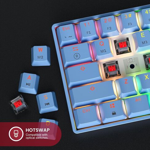 لوحة مفاتيح الألعاب الميكانيكية GK61 - 61 مفتاحًا متعدد الألوان RGB بإضاءة خلفية LED سلكية قابلة للبرمجة لأجهزة الكمبيوتر/Mac Gamer (Gateron Optical Red، أسود) in Kuwait