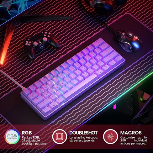 Mechanical Gaming Keyboard 61 Keys Multi Color RGB Illuminated LED Backlit Wired Programmable for PC/Mac Gamer Tactile (Gateron Optical Brown) in Saudi Arabia