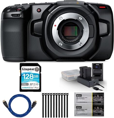 Blackmagic Design Pocket 4K Cinema Camera Bundle with 128GB Memory Card, Rechargeable Battery and Dual Charger, HDMI Cable, Lens Cleaning Wipes, and Fastening Cable Ties (6 Items) in Saudi Arabia