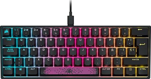 لوحة مفاتيح الألعاب الميكانيكية Corsair K65 RGB MINI بنسبة 60% (إضاءة خلفية RGB قابلة للتخصيص لكل مفتاح، مفاتيح ميكانيكية CHERRY MX Speed، كابل USB من النوع C قابل للفصل، تقنية AXON Hyper-Processing) أسود in Kuwait