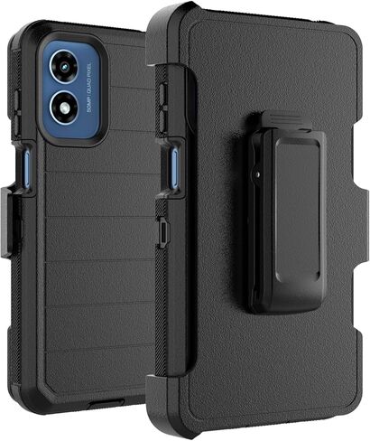 حافظة Takfox Moto G Play 4G 2024، لهاتف Motorola G Play 2024 4G حافظة هاتف بمشبك حزام [واقي شاشة مدمج] مسند واقٍ متين وشديد التحمل مقاوم للصدمات وغطاء مقاوم للغبار - أسود/أسود in Kuwait