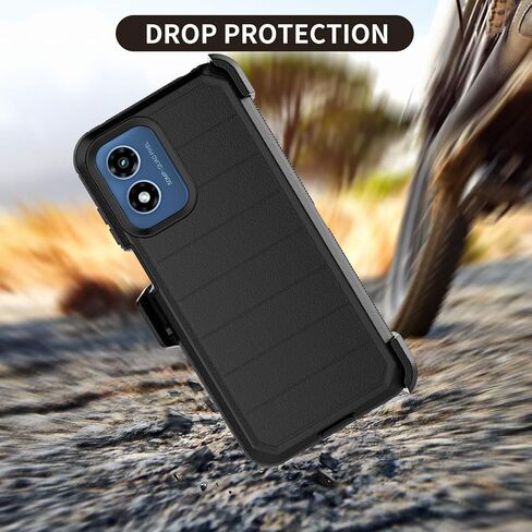 حافظة Takfox Moto G Play 4G 2024، لهاتف Motorola G Play 2024 4G حافظة هاتف بمشبك حزام [واقي شاشة مدمج] مسند واقٍ متين وشديد التحمل مقاوم للصدمات وغطاء مقاوم للغبار - أسود/أسود in Kuwait