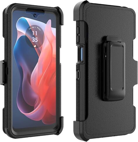 حافظة Takfox Moto G Play 4G 2024، لهاتف Motorola G Play 2024 4G حافظة هاتف بمشبك حزام [واقي شاشة مدمج] مسند واقٍ متين وشديد التحمل مقاوم للصدمات وغطاء مقاوم للغبار - أسود/أسود in Kuwait