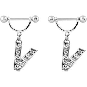 2Pcs 14GA Stainless Steel Nipple Rings Name Initial Letter Nipple Barbell for Women Men English Alphabet Hypoallergenic Body Piercing Jewelry