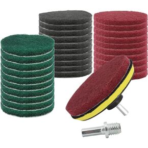 33 Pack Drill Brush Set Power Scrubber Scouring Pads Household Cleaning Kit with Hook and Loop Backing Pad Holder Includes Drill Attachment, 3 Different Stiffness Household Cleaning Pads for Drill
