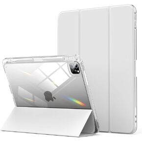 حافظة Aoub كريستال لجهاز iPad Pro 11 بوصة الجيل الرابع/الثالث 2022/2021، ظهر صلب شفاف مع حامل قلم رصاص، دعم النوم/الاستيقاظ التلقائي لقلم الشحن اللاسلكي، لجهاز iPad 11" Pro 2nd 1st 2020 2018 - رمادي
