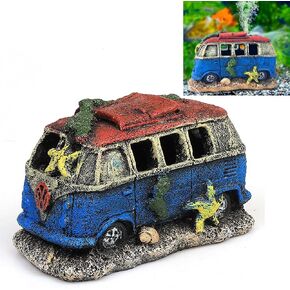 NF Aquarium Decoration Resin Imitation Car Wreck,Fish Tank Supplies Accessories Ornament Hideouts Stone Air Bubble Stone Oxygen Pump