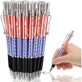 Tenare 64 Pcs American Flag Ballpoint Pen USA Patriotic Themed 1.0 mm Black Ink Independence Day Gel Ink Pen for Writing and Signing, Home School Office Supplies Party(Patriotic)