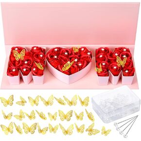 صندوق هدايا زهور فارغ لعيد الأم من Cholemy على شكل حرف قابل للتعبئة مع بطانات بلاستيكية 24 ديكور فراشة ذهبية 50 باقة من دبابيس الزهور مجموعة هدايا يدوية لعيد الحب (وردي) in Kuwait