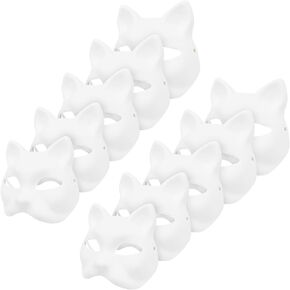 10PCS Cat Mask Therian-Masks DIY Paint Blank White Masks, Animal Dress Up Half Masks, Masquerade Halloween Kids Cosplay Masks for Festival Costume Party Favors