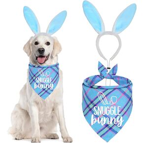 Easter Dog Bandana Bunny Costumes, Easter Bunny Dog Headband Dog Easter Outfits Bandanas for Small Medium Large Dogs (Light Blue Happy Easter)