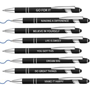 8 Pcs Blue Ink Inspirational Pens for Women Quotes Pen Metal Ballpoint Pen with Stylus tips for Office Gift (Purple)