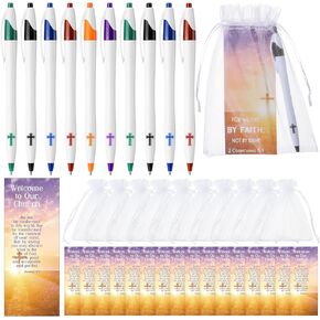 36 Pack Church Gifts Christian Ballpoint Pens Cross Grip Religious Pens and 36 Pcs Church Welcome Cards Prayer Church Visitor Card with Organza Gift Bags Religious Christian Gift for Women Men Visitor