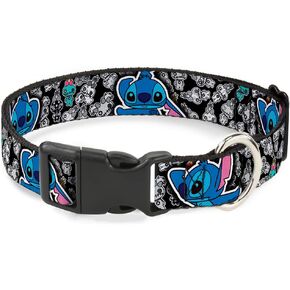 Buckle-Down Stitch Poses/Mini Scrump Scattered Plastic Clip Collar, Small/9-15"