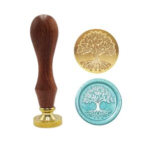 Tree of Life Wax Seal Stamp, Brass Head Wooden Handle Removable Sealing Stamp for Wedding Invitations, Embellishment of Cards Envelopes, Scientific Conference Invitations, Wine Packages, Gift Wrapping