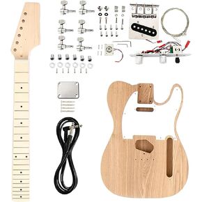 Unfinished DIY Electric Guitar Kit Set Electric Guitar Kits in IBZ Style - Mahogany Body and Neck - Rosewood Fingerboard and All Components Included (QH-7V01)
