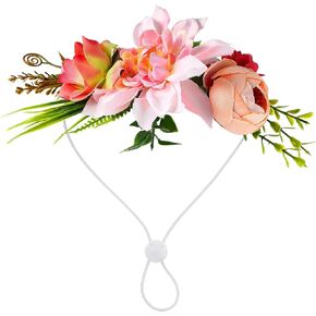 iplusmile Adjustable Dog Flower Headband, Pet Dog Wedding Outfit Flower Wreath Headband Pet Garland for Wedding Festival Artificial Floral Garland Dog Photography Props