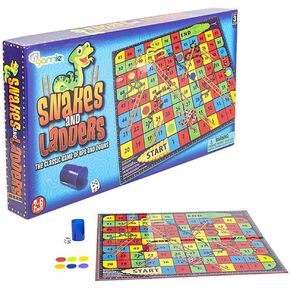Gamie Snakes and Ladders Board Game for Kids, Complete Set with Board, 6 Pegs, and Dice, Classic Fun for Family Game Night and Classroom, Best Birthday Gift Idea for Boys and Girls