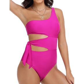 Mycoco One Shoulder One Piece Bathing Suit for Women Sexy Cutout Swimsuit Slimming Swimwear
