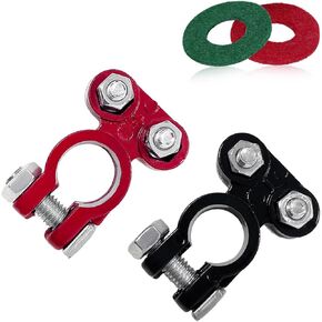4 PCS Battery Terminals Connector, Anti Corrosion Top Post Battery Terminal Clamp with Felt Fiber Washer, Adjustable Positive Negative Battery Cable End for Car, Boat, Truck