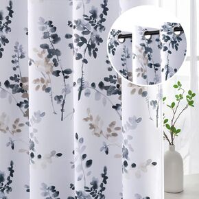 H.VERSAILTEX Blackout Curtains 45 Inch Length 2 Panels Set Room Darkening Thermal Curtains for Bedroom Sound Proof Grommet Floral Curtains, Bluestone and Taupe Vintage Classical Floral Printing