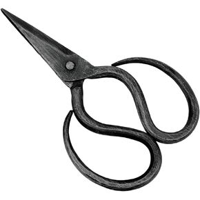 Living Ideas Medieval Wrought Iron Scissor, Hand Forged, Vintage Blacksmith Metal Craft, Heavy Duty, Sharp, Antique Black Finish
