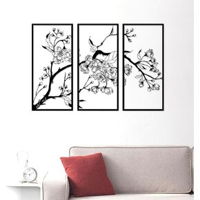 ruelen 3 Pieces Metal Flowers Wall Decor, Modern Minimalist Floral Line Sculpture, Large Wall Art Hanging Home Wall Decor for Bedroom Living Room Above Bed Bathroom Office Indoor & Outdoor