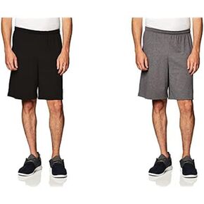 Champion 2 Pack Jersey Short with Pockets, Black/Granite Heather, Large/Large