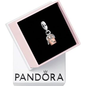 Pandora Two-tone Key, Padlock & Heart Triple Dangle Charm - Compatible Moments - Made Rose, Sterling Silver & Cubic Zirconia - With Gift Box
