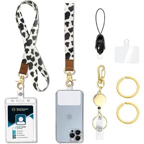 bolimoss Cow Print Lanyards for Keys, Detachable Neck & Wrist Lanyard Keychain Set for ID Badge Holder, Wallet, Key Chain Retractable Lanyard for Women