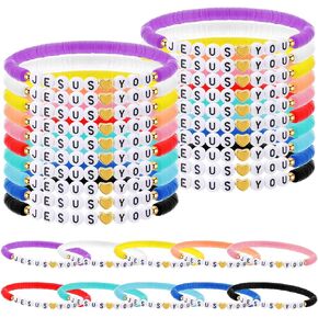 30 Pcs Jesus Loves You Bracelets Bulk Friendship Bracelets Clay Bead Christian Bracelets for Kids Religious Jesus Loves You Wristbands