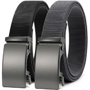 CHAOREN Ratchet Black & Latte Elastic Belt for Men 2 Pack - Nylon Web Adjustable Belt 1 3/8" Fabric Golf Belt