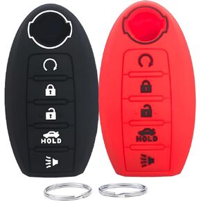 Key Fob Cover Silicone 5Bto Smart Car Key Case Protector Compatible with 2020 2019 2018 2017 2016 2015 2014 2013 Nissan Armada Murano Rogue Maxima Altima Sedan Pathfinder KR5S (Black Gray)