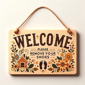 Wooden Please Remove Your Shoes Sign for Front Door, Housewarming Decorative Wall Art