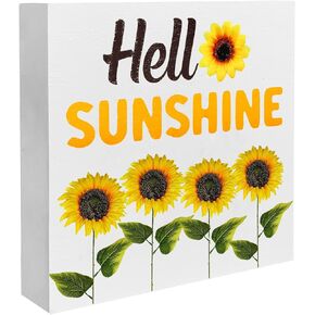 Hello Summer Wood Box Sign Desk Decor Watermelon Sunflower Wood Block Sign Hello Sunshine Wooden Block Sign for Home Farmhouse Shelf Wall Decor