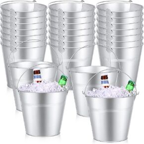 24 Pcs Metal Wine Bucket Bulk 3 Quart Beer Bucket Ice Pails with Handle Party Beverage Chiller Champagne Soda Ice Bucket for Summer Picnic Buffet BBQ Home Bar Club Drinking Party Supplies