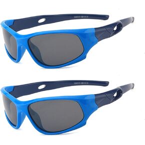 2Pack Kids Sunglasses for Boys Girls With Strap, Flexible Frame Polarized UV400 Sport Sunglasses for Children Age 3-12